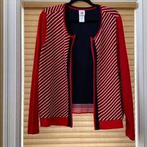 CAbi Red and Navy Striped Cardigan